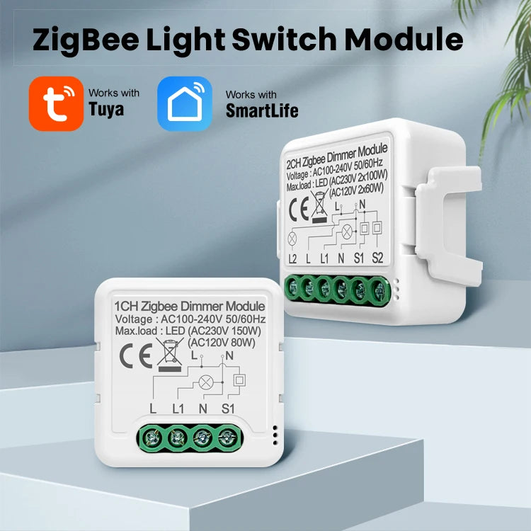 AVATTO Zigbee Dimmer Switch Module 1/2 Gang Support 2 Way Control APP Control Alexa Voice Control