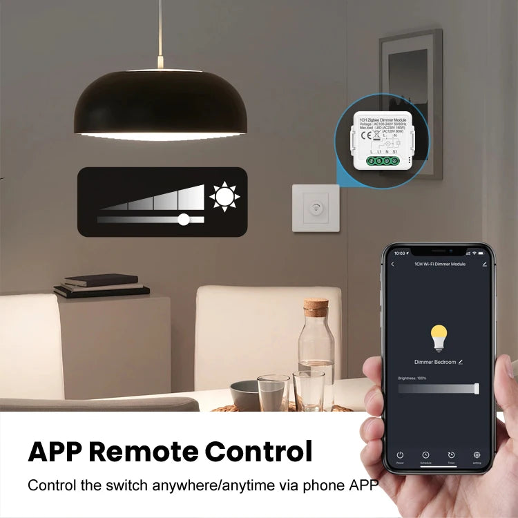 AVATTO Zigbee Dimmer Switch Module 1/2 Gang Support 2 Way Control APP Control Alexa Voice Control