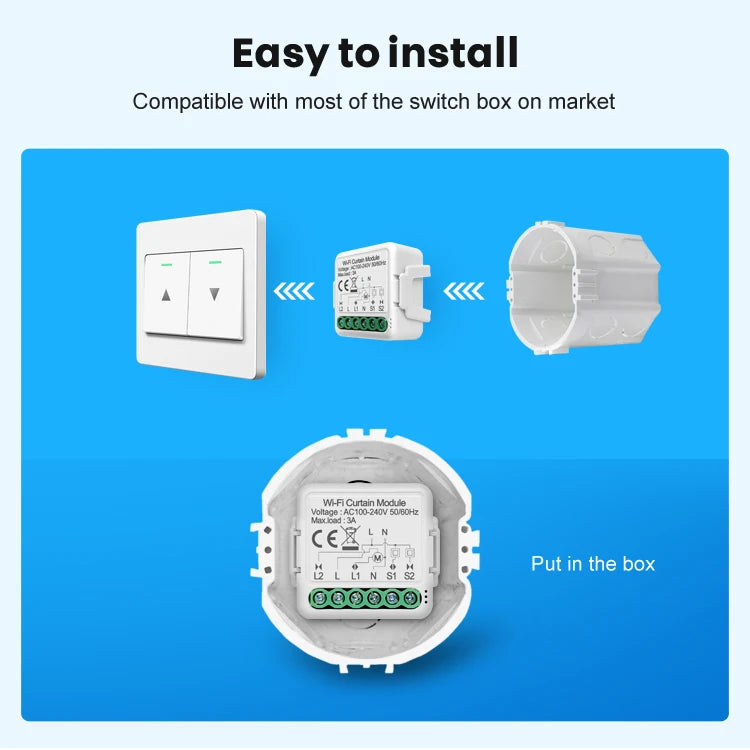 AVATTO Tuya smart life 240V 3A 1/2Gang smart wifi curtain switch module, Smart Home Automation Module APP control smart curtain breaker