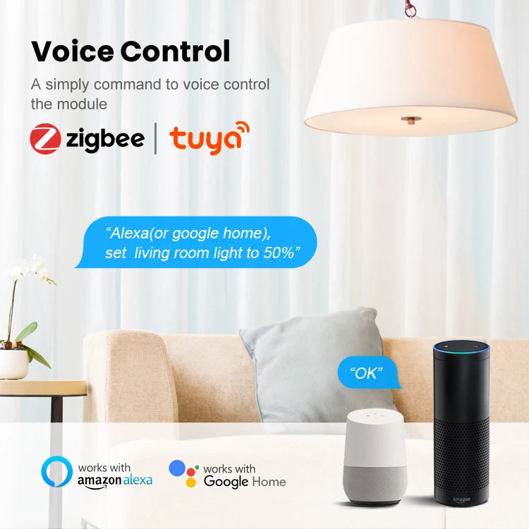 AVATTO Zigbee Dimmer Switch Module 1/2 Gang Support 2 Way Control APP Control Alexa Voice Control