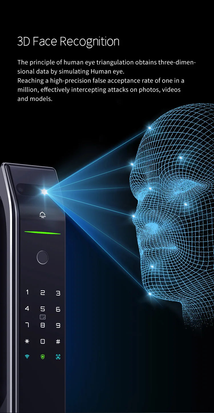 Tenon A7X Electronic Automatic Biometric Fingerprint Face Recognition Lock Tuya APP Wifi Card 3D Face Detection Smart Door Lock