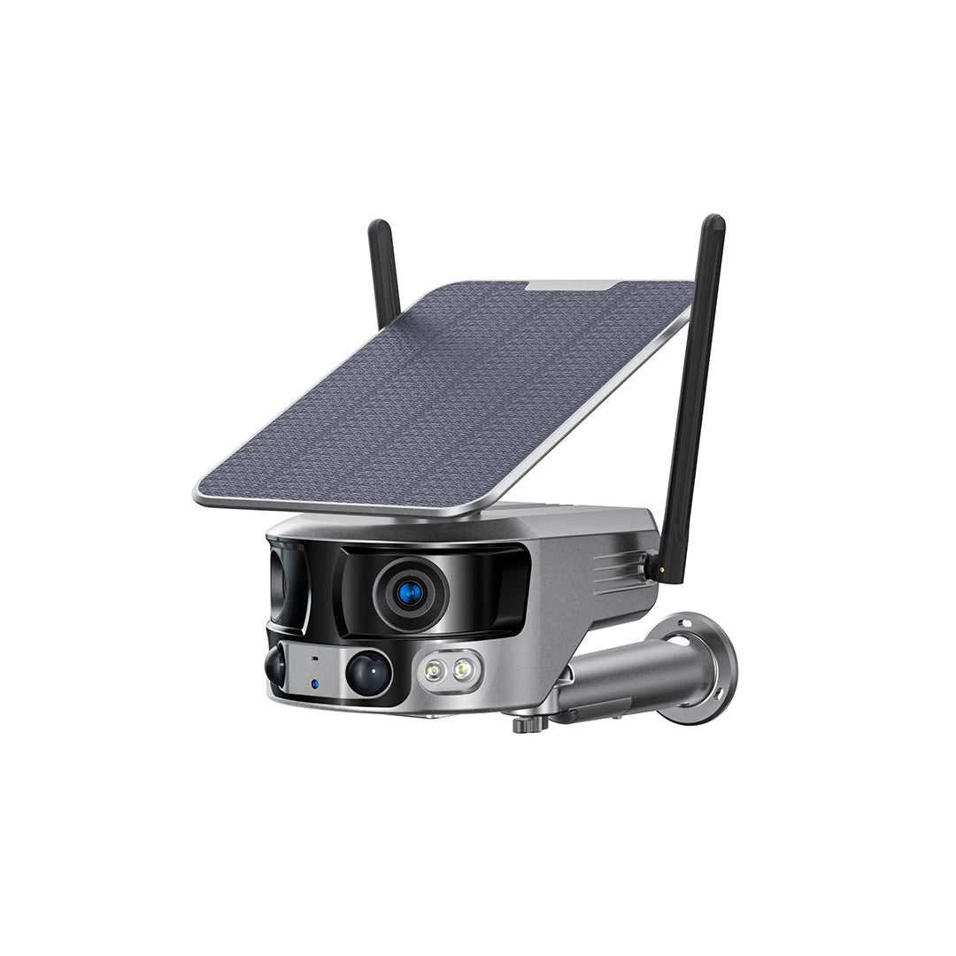 Dual-Lens Panoramic Solar Battery Powered Camera Outdoor 4X Zoom IR Human Detection CCTV Camera