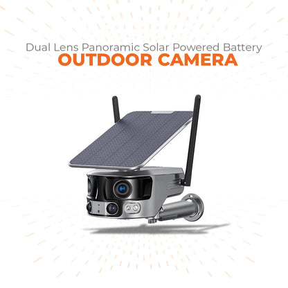 Dual-Lens Panoramic Solar Battery Powered Camera Outdoor 4X Zoom IR Human Detection CCTV Camera