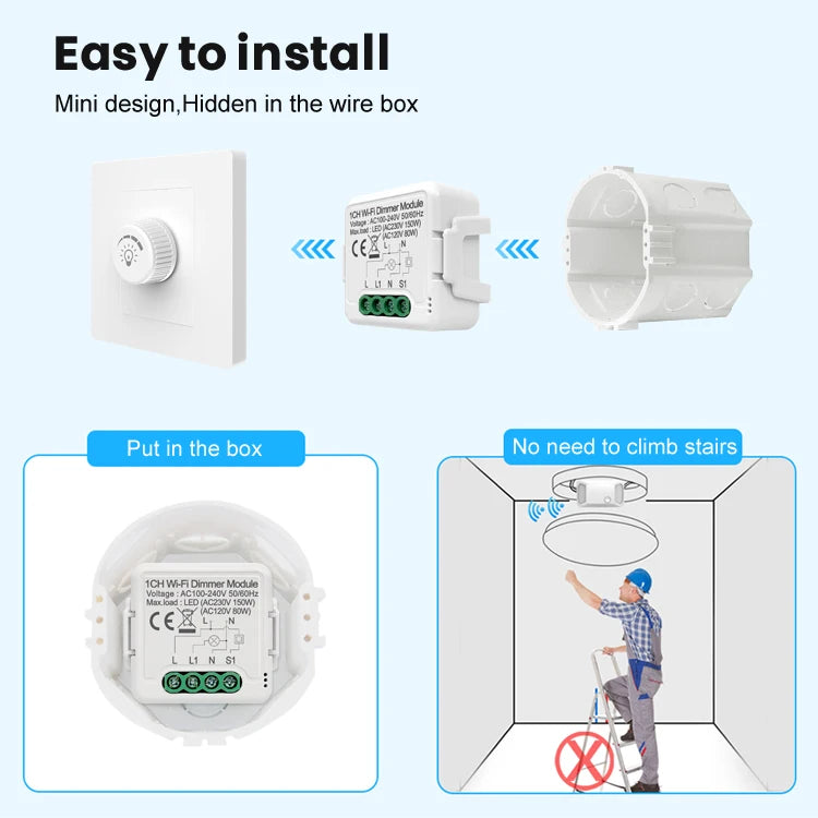 AVATTO 1/2 Gang Tuya Smart Home Wireless Wifi LED Light Wall Dimmer Switch Module 2 Way Control Work With APP Alexa,Google Home