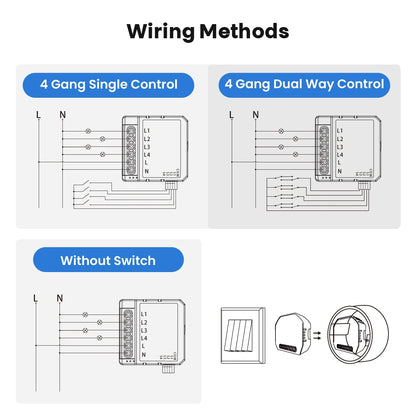 AVATTO 1/2/3/4 Gang 100-240V Tuya Wifi Wireless Smart Home Relay Switch Module Work with APP Alexa,Google Home Voice Control