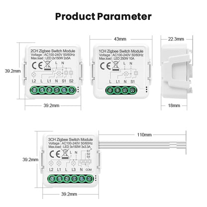 AVATTO DIY ZigBee 1/2/3/4 Gang Mini Tuya smart switch module,2 way control work with Alexa Google home