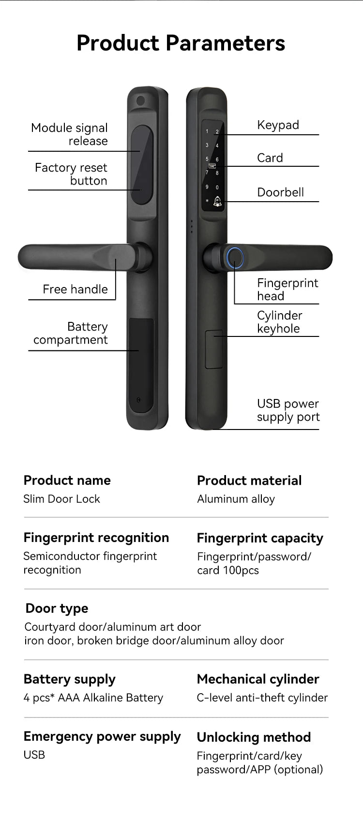 TENON K9 New Intelligent Electric Smart Fingerprint Door Handle Lock Waterproof Tuya Digital Keyless Password