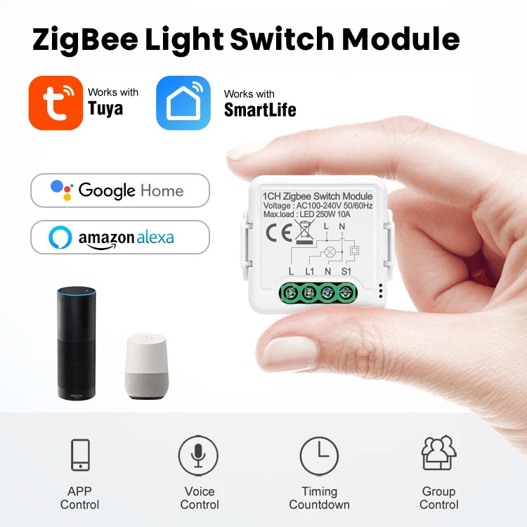 AVATTO DIY ZigBee 1/2/3/4 Gang Mini Tuya smart switch module,2 way control work with Alexa Google home