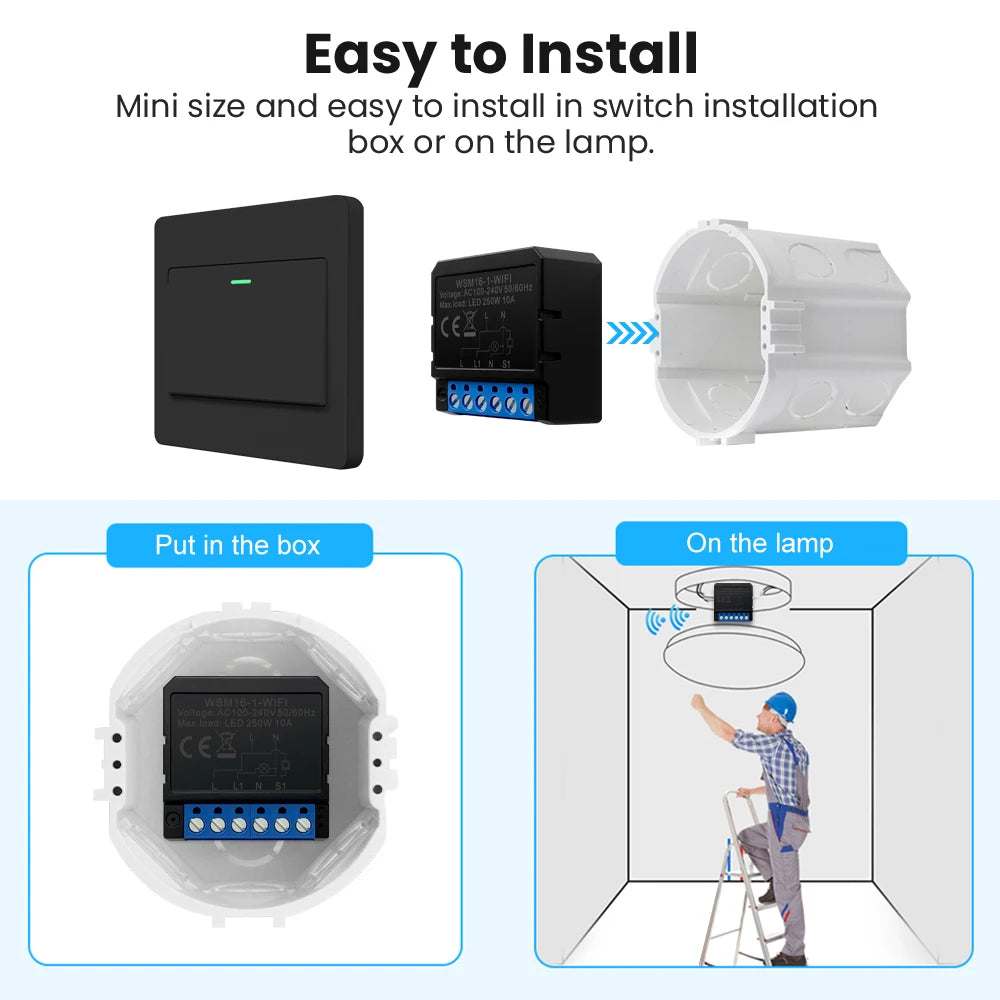 AVATTO 1/2/3/4 Gang 100-240V Tuya Wifi Wireless Smart Home Relay Switch Module Work with APP Alexa,Google Home Voice Control