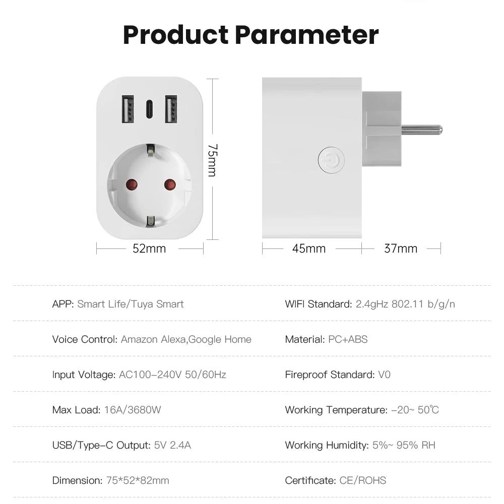 AVATTO EU/Fr Standard Tuya Smart Socket Wifi Plug Smart Home Life Outlet Wall Power Socket Switches Wifi Smart Plug With Tuya App