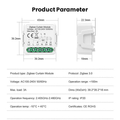 AVATTO 1/2 Gang Tuya Zigbee 3.0 Smart Home Wireless Mini Curtain Switch Relay Module for Roller Blind Shutter Curtain Motors