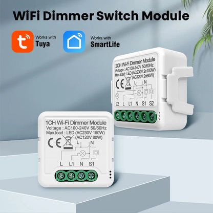 AVATTO 1/2 Gang Tuya Smart Home Wireless Wifi LED Light Wall Dimmer Switch Module 2 Way Control Work With APP Alexa,Google Home