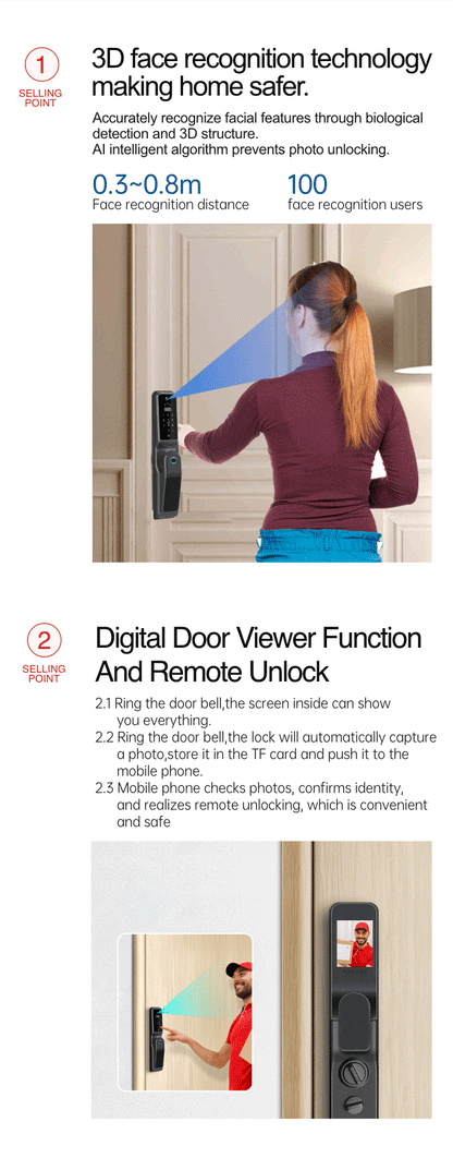 Smart Door Handle Lock 3D Face Recognition