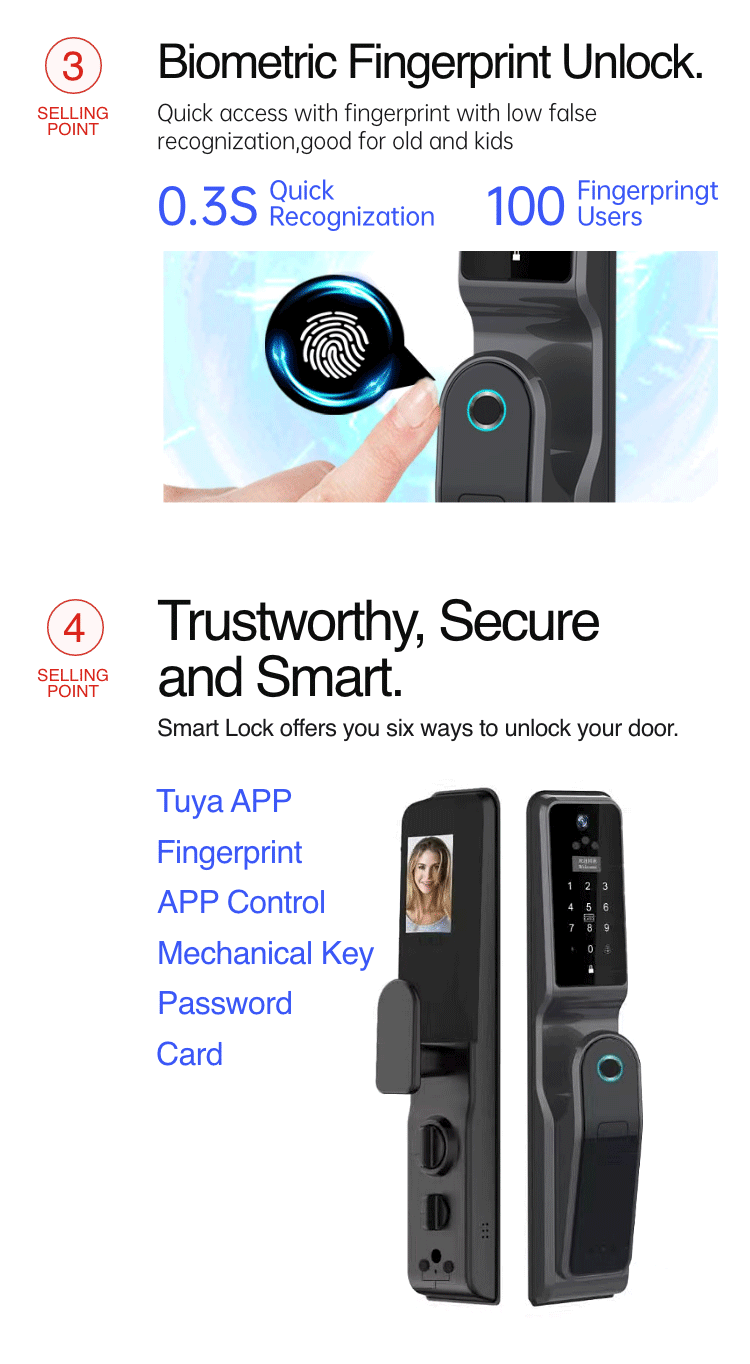 Smart Door Handle Lock 3D Face Recognition